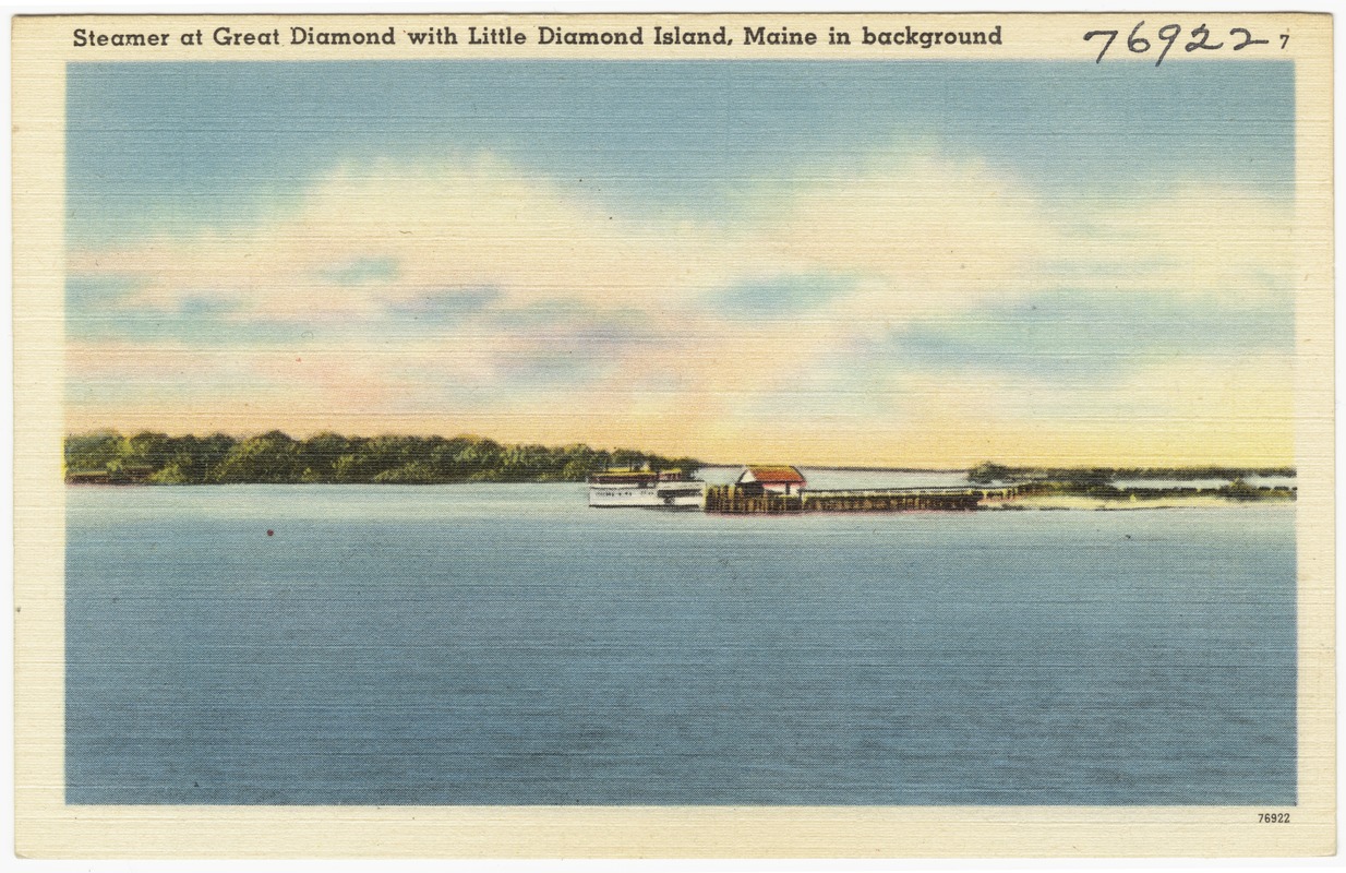 Steamer at Great Diamond with Little Diamond Island, Maine in ...