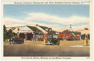 Howard Johnson's Restaurant and Esso Standard Service Station, Kennebunk, Maine, midway on the Maine Turnpike
