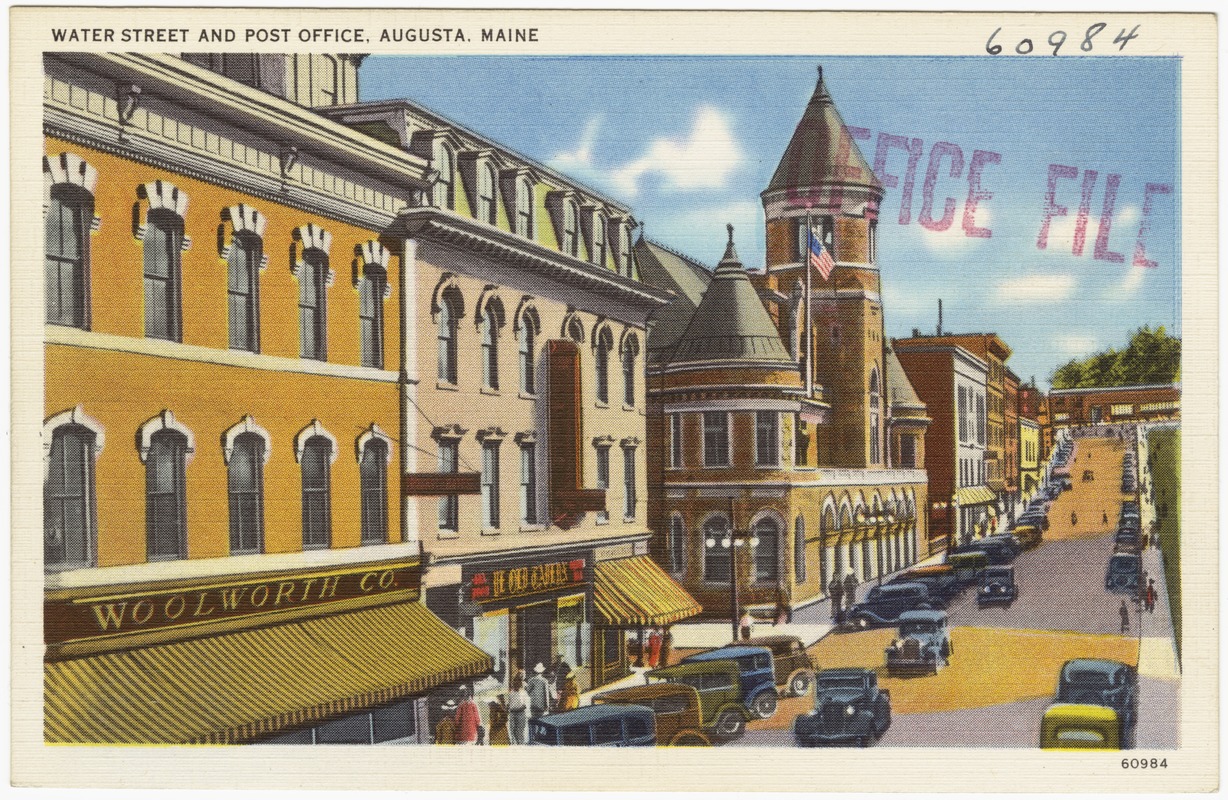 Water Street and post office, Augusta, Maine
