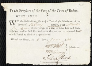Ester Ford indentured to apprentice with Martha Pynchon of Salem, 7 June 1786