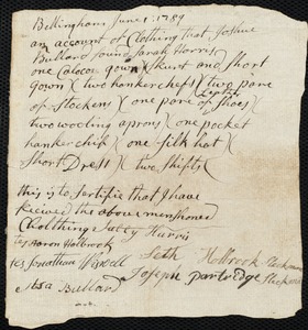 Sarah Harris indentured to apprentice with Joshua Bullard of Holliston, 1 February 1786