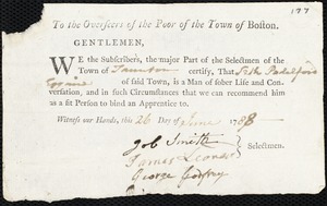 Charles Drew indentured to apprentice with Seth Padleford [Padelford] of Taunton, 3 July 1788