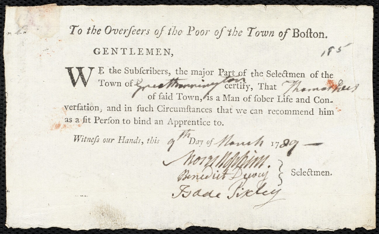 William Legalley indentured to apprentice with Thomas Ives of Great Barrington, 29 January 1789
