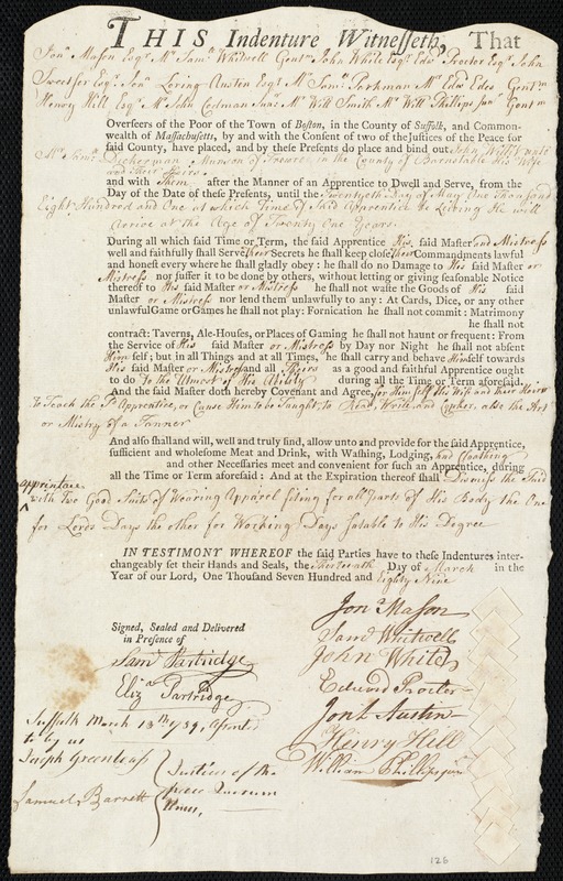 John Willit indentured to apprentice with Samuel Dickerman Munson of Truro, 13 March 1789