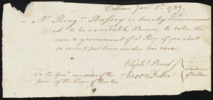 James White indentured to apprentice with Benjamin Bussey of Dedham, 8 January 1789