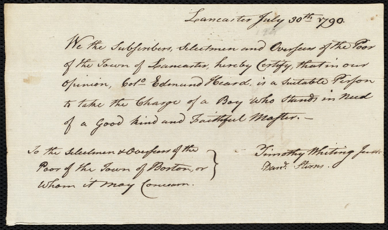 James Matthews indentured to apprentice with Edmund Heard [Hurd] of Lancaster, 4 August 1790