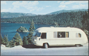 The Ultra Coach, pictured at Lake Tahoe, is a self-propelled, self contained, high performance motorhome