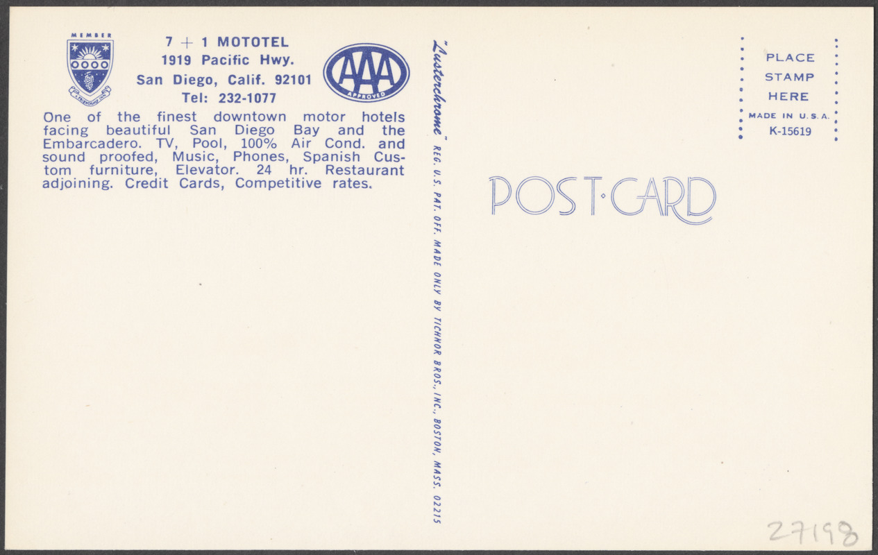 7 + 1 Mototel, 1919 Pacific Hwy., San Diego, Calif. 92101