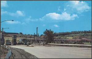 View showing the turnpike interchange at Somerset, with motel in background, Somerset, Penn