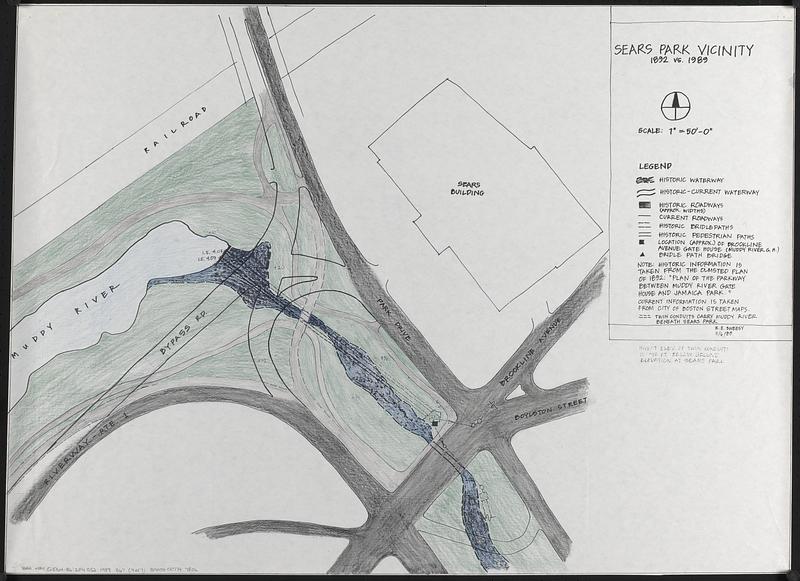 Sears Park conceptual site plan with historic waterway