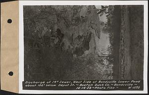 Discharge of 14" sewer, west side of Bondsville lower pond about 100' below Depot Street, Boston Duck Co., Bondsville, Palmer, Mass., Oct. 14, 1939