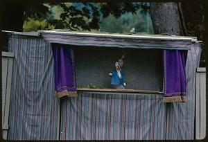 Outdoor puppet theater with rabbit puppet, British Columbia