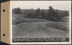 Contract No. 67, Improvement and Surfacing Access Road to Shaft 9, Quabbin Aqueduct, Barre, looking ahead from Sta. 1+50, Barre, Mass., Sep. 4, 1940
