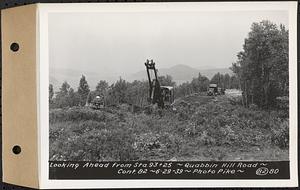 Contract No. 82, Constructing Quabbin Hill Road, Ware, looking ahead from Sta. 93+25, Ware, Mass., Jun. 29, 1939