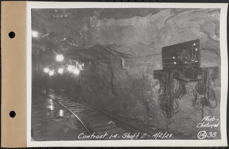 Contract No. 14, East Portion, Wachusett-Coldbrook Tunnel, West Boylston, Holden, Rutland, tunnel at Shaft 2, Holden, Mass., Apr. 2, 1929