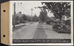 Contract No. 71, WPA Sewer Construction, Holden, looking easterly on Phillips Road from manhole 16B-3, Holden Sewer, Holden, Mass., May 28, 1940