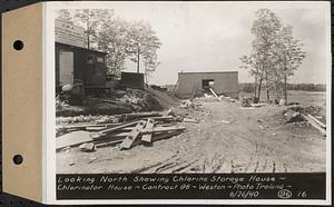 Contract No. 96, Chlorine Storage House and Equipment and Chlorinating Equipment for Gate House at Norumbega Reservoir, Weston, looking north showing chlorine storage house, chlorinator house, Weston, Mass., Jun. 26, 1940