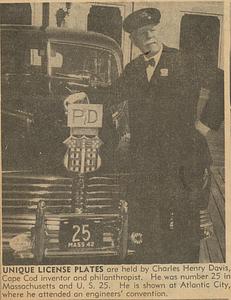 Charles Henry Davis with his unique number 25 license plate