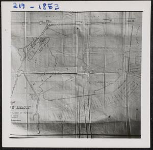 Photo of portion of 1853 map "Plan of the Receiving Basin showing certain avenues and lines of release"