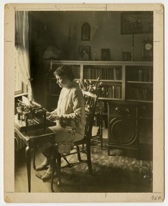 Helen Keller Working at Her Desk