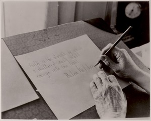 Helen Keller writing note about faith