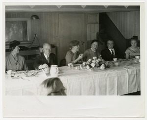 Helen Keller and Polly Thomson at a Banquet