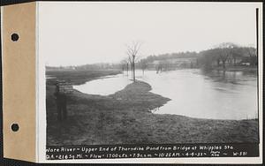 Ware River, upper end of Thorndike Pond from bridge at Whipple Station, drainage area = 216 square miles, flow 1700 cubic feet per second = 7.9 cubic feet per second per square mile, Palmer, Mass., 10:25 AM, Apr. 4, 1933