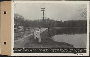 Chicopee River, State Highway near Bircham Bend mill pond, drainage area = 703 square miles, flow = 6630 cubic feet per second = 9.4 cubic feet per second per square mile, Chicopee, Mass., 2:00 PM, Apr. 18, 1933