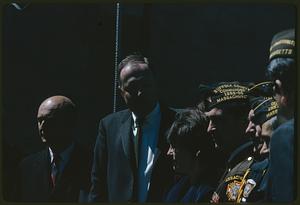 People standing in sun on Hanover Street, Boston