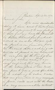 Letter from Thomas F. Cordis to John D. Long, April 30, 1870