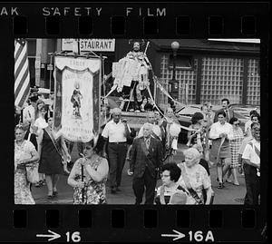 Saint festival parade on Hanover Street, North End, Boston