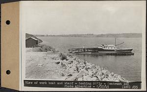 Contract No. 108, Utility Wharves, Quabbin Reservoir, Ware, view of work boat and wharf looking southwesterly, Ware, Mass., Aug. 17, 1945