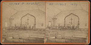 Methodist Church interior, with officers and teachers of Sunday school