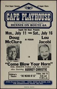 Angelo Del Rossi presents Mon., July 11 thru Sat., July 16 in person Doug McClure, Lou Jacobi in "Come Blow Your Horn"