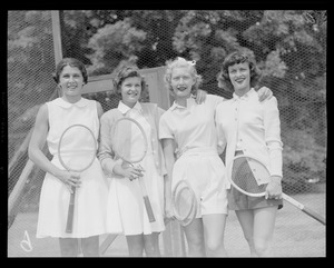 Race week picture Marblehead, MA (4 women with tennis rackets)