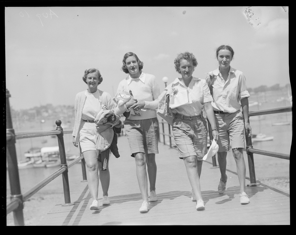 Yachting: Race week picture Marblehead, MA (4 women walking)