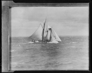 Fishing schooner "Elsie" carries away fore top mast in first race of the fisherman's race