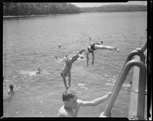 Kids diving into lake