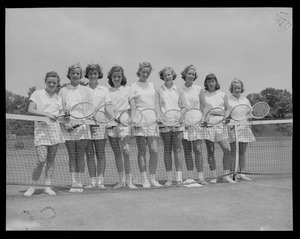 9 women with tennis rackets