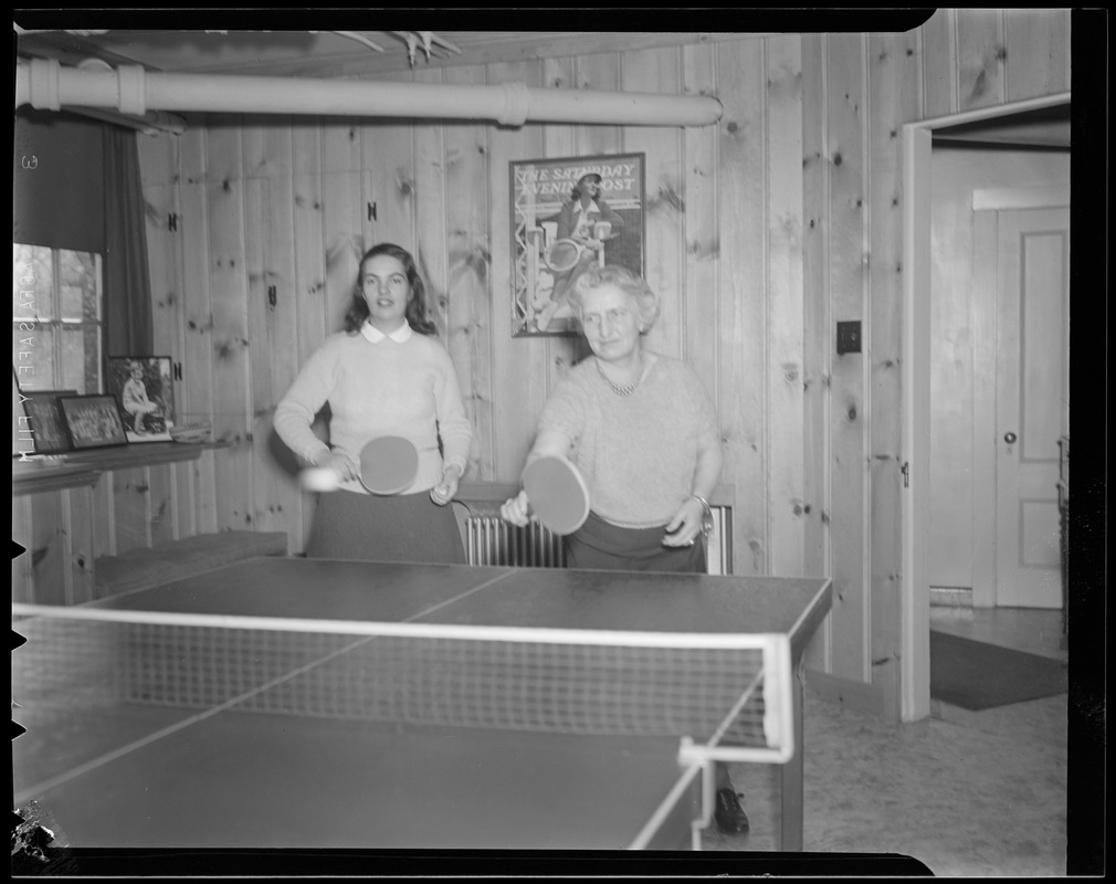 Hazel Wightman tries her hand at ping pong at her home at 17 Dorothy Rd., Newton