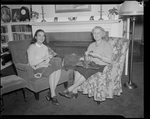 Mrs. Wightman knitting at home at 17 Dorothy Rd., Newton