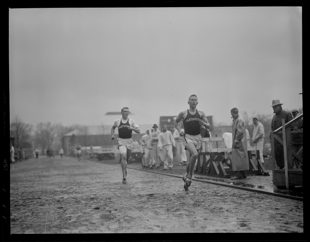 Two Dartmouth runners at Harvard Stadium, Harvard-Dartmouth meet