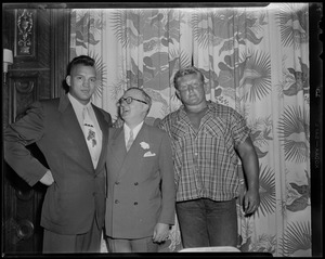 Rocky Marciano and wrestlers Yukon Eric and Don Eagle, Hotel Touraine