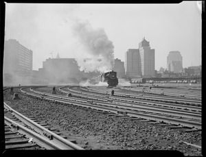 Train steaming away from North Station