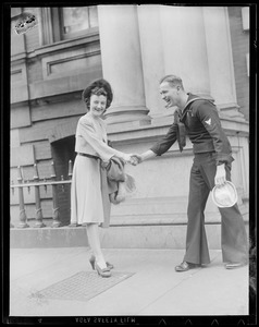 Sailor greets girl, WWII