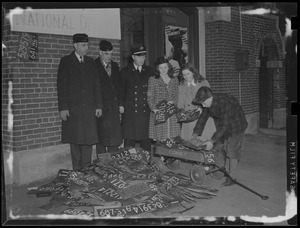 For Uncle Sam's scrap metal collection, left to right: William Donald, Cornelius P. Delaney, William C. McElroy, Sally Ann McElroy, Barbara Delaney and Charles Donald