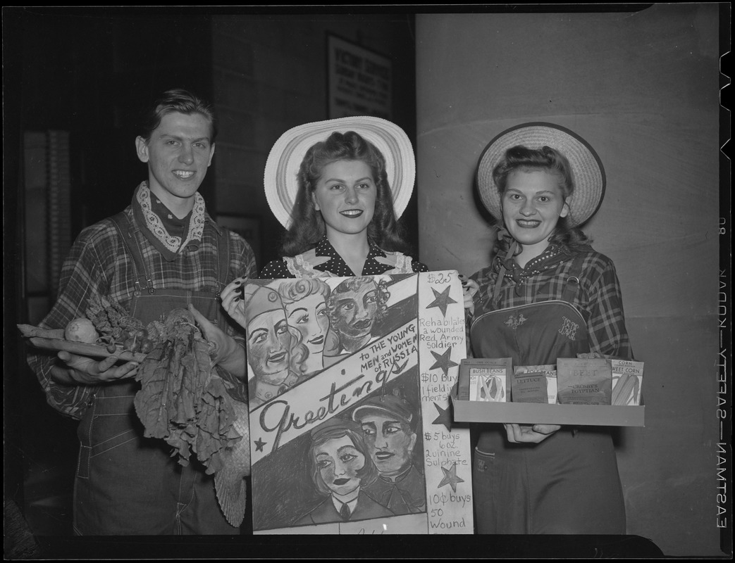 WWII: One man and two women selling goods to support troops