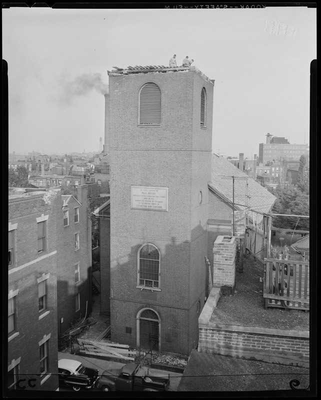 Old North Church steeple knocked off by Hurricane Carol