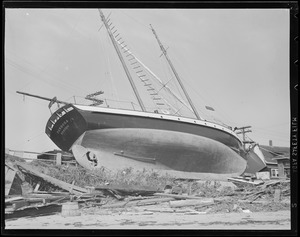 Sailboat "Pandora," high and dry, Hurricane of 38