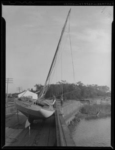 Sailboat "Poilu" ends up on bridge, Hurricane of 38
